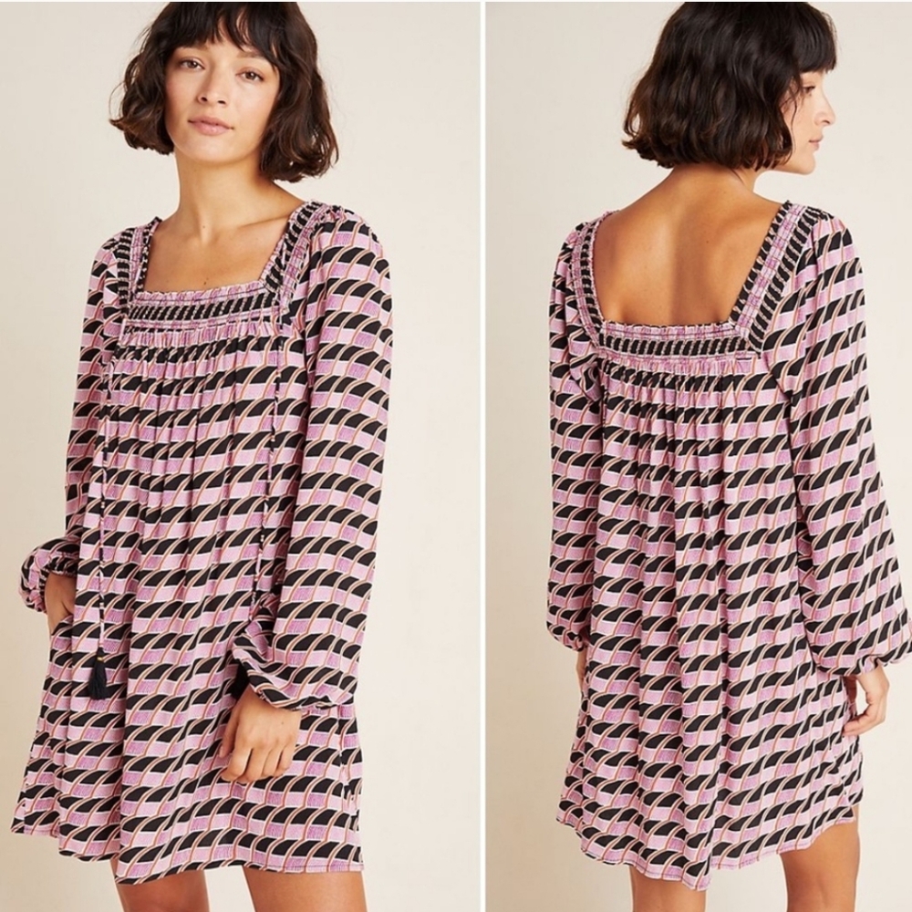 Anthropologie Maeve Adrienne Square Neck Geometric Boho Tunic Dress